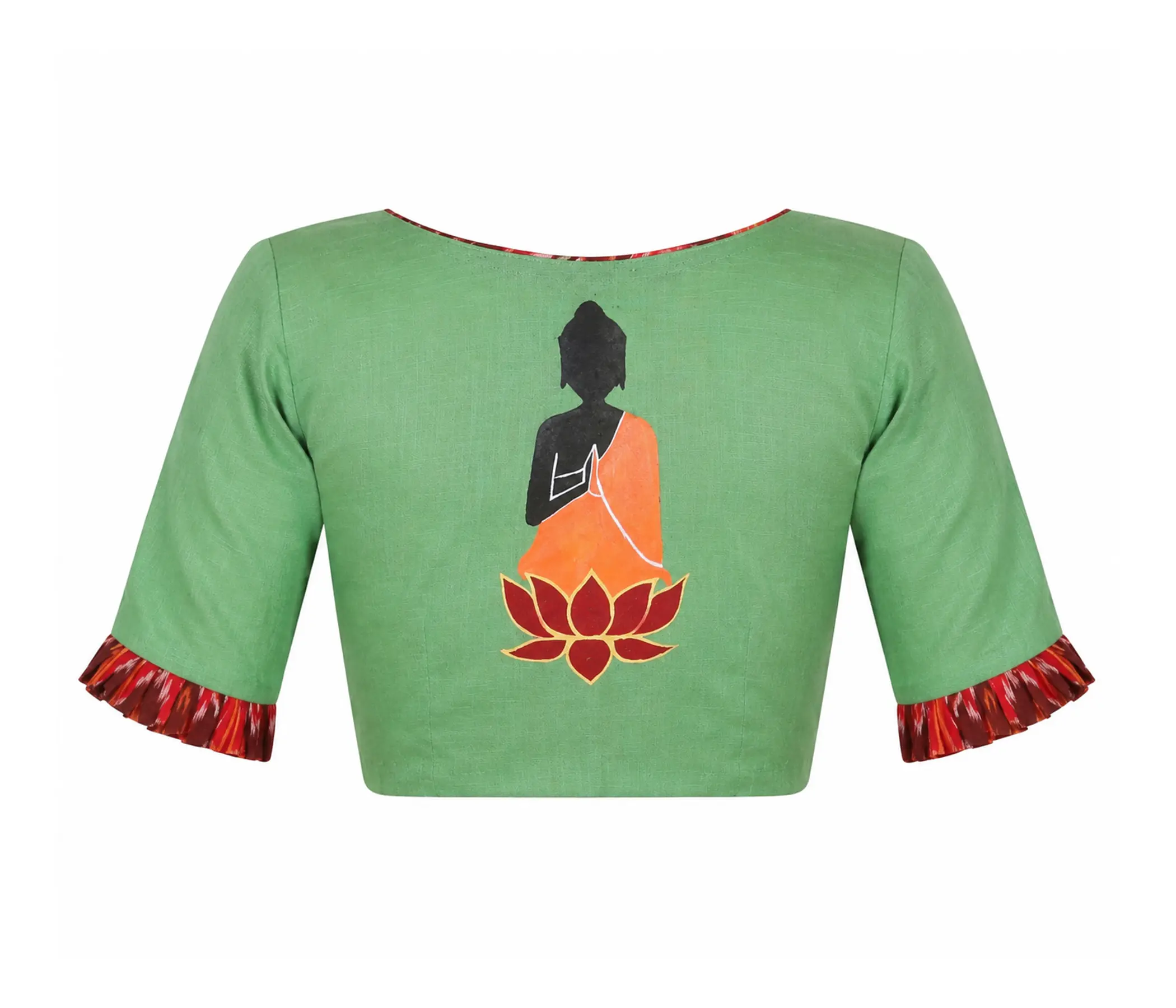 Meditating Buddha Sage Green Blouse Back Design concept